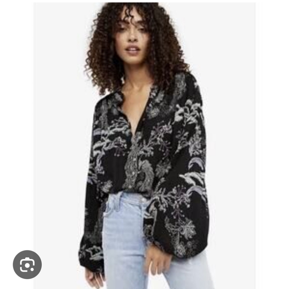Free People Metallic Bloom Peacock Blouse Oversized M - Picture 1 of 7